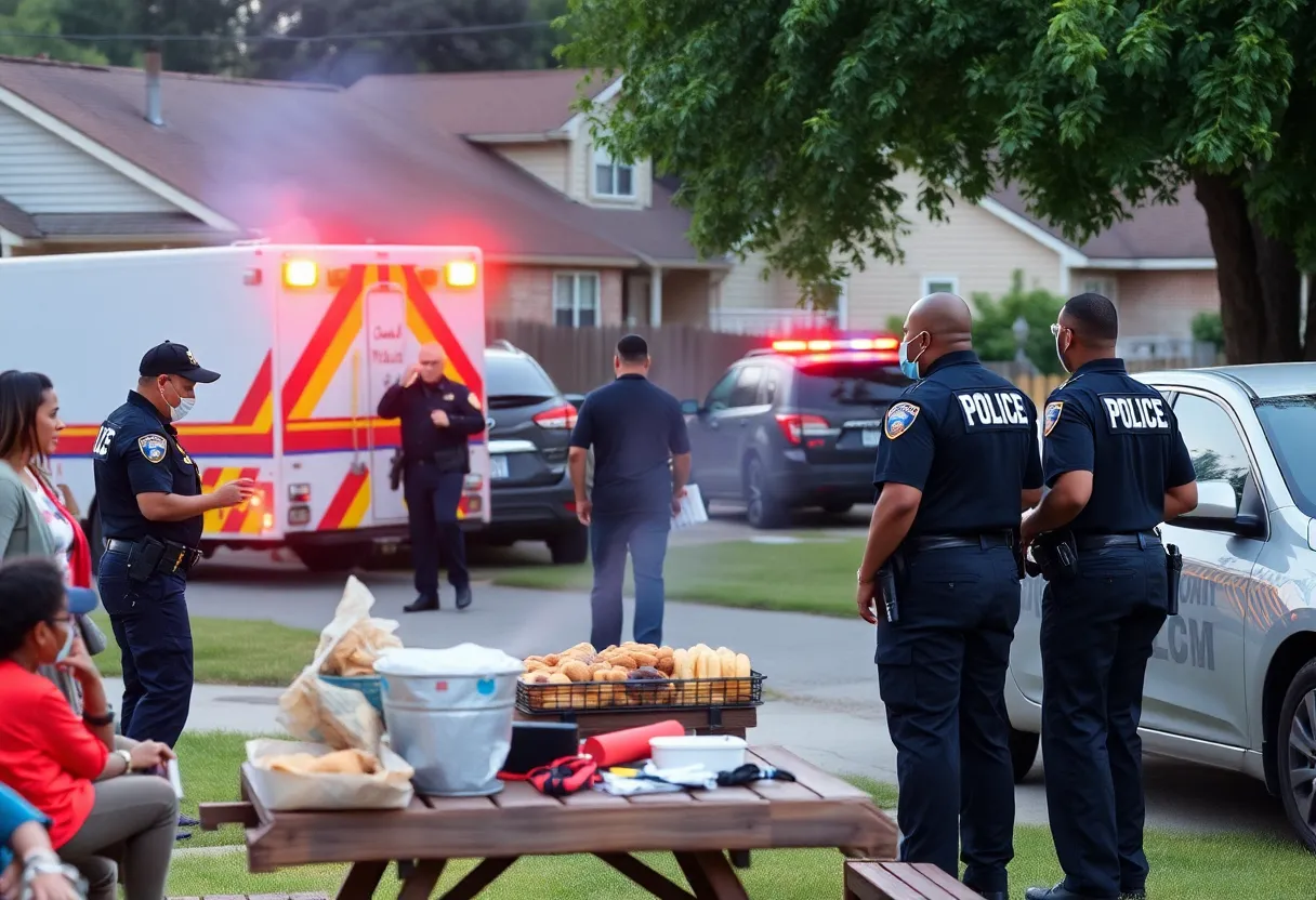 Police at a cookout scene in Detroit following shootings