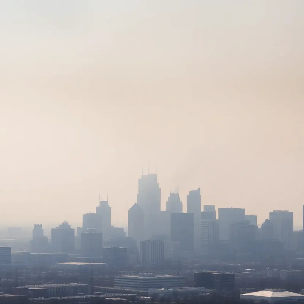Hazy Detroit skyline indicating poor air quality