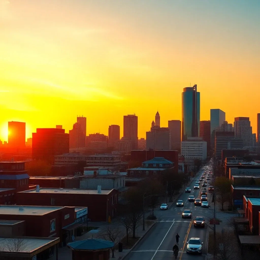 Detroit skyline with people and urban scenery