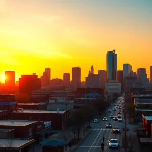 Detroit skyline with people and urban scenery