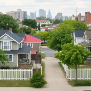 A view of various housing types in a Detroit neighborhood.