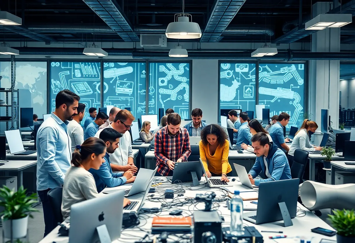 Diverse team working in engineering office
