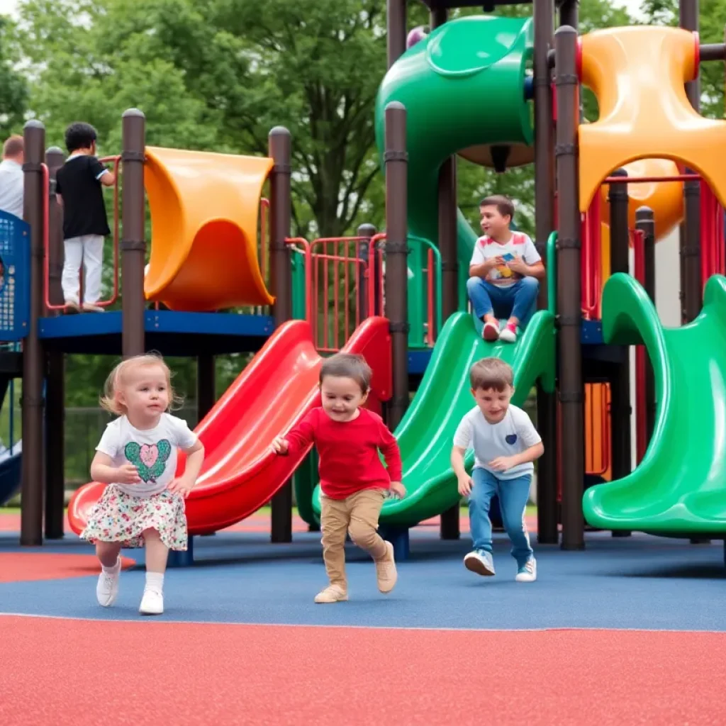 Children enjoying various activities at a family-friendly playground in Metro Detroit.