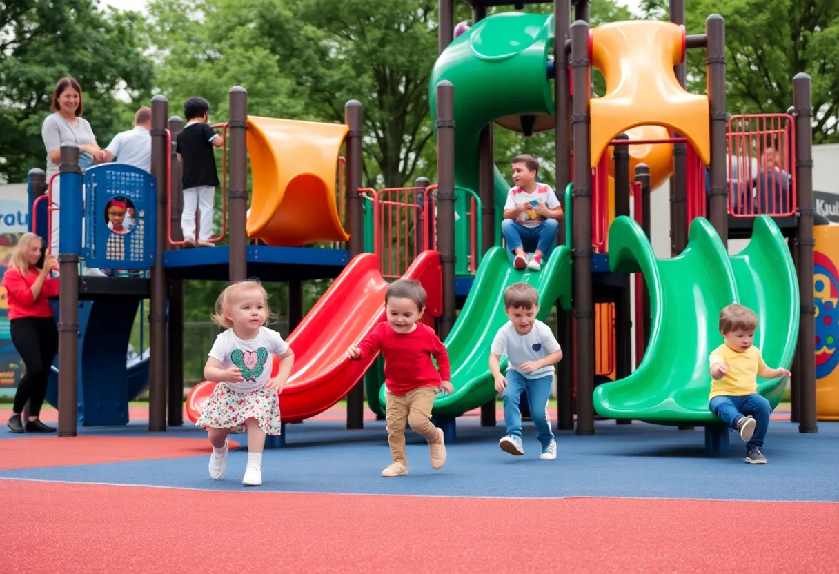 Children enjoying various activities at a family-friendly playground in Metro Detroit.