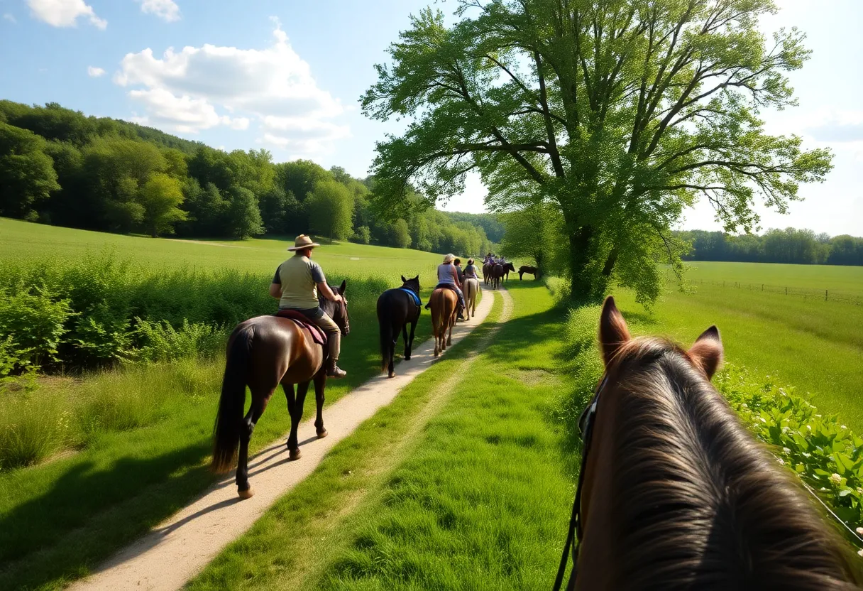 Scenic view of horses on a trail in Metro Detroit