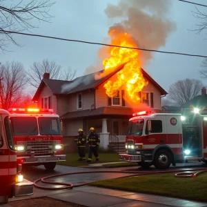 Firefighters responding to a house fire