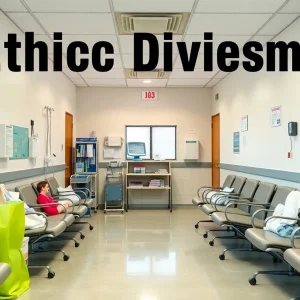 Healthcare facility waiting room illustrating ethical dilemmas