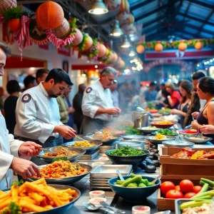 Chefs competing in the Iron Chef Detroit cooking competition at Eastern Market.