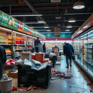 Aftermath of a chemical explosion in a grocery store