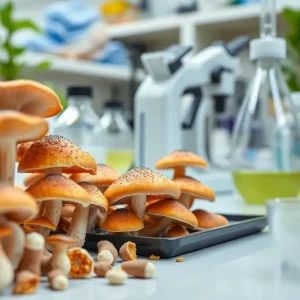 Laboratory setting with fungi research materials