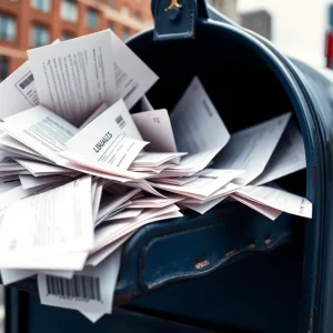 Mail carrier mailbox overflowing with suspicious letters