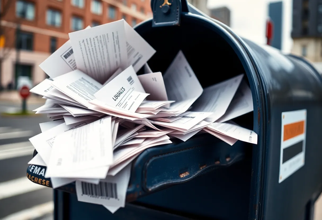 Mail carrier mailbox overflowing with suspicious letters