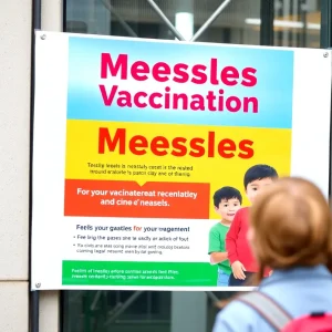 Public health poster promoting measles vaccination