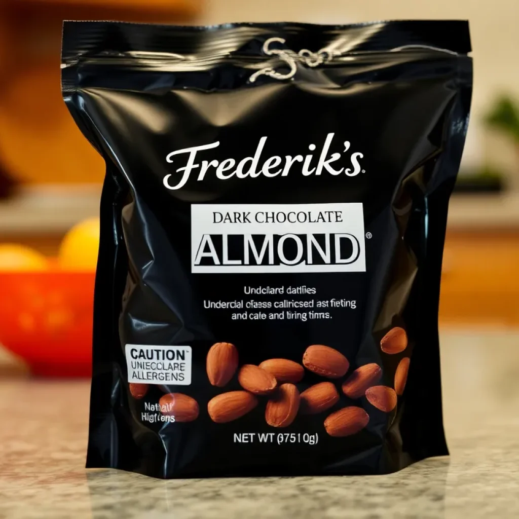 Recall notice for Frederik's Dark Chocolate Almonds due to allergen risk