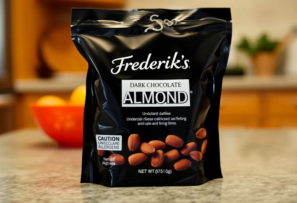 Recall notice for Frederik's Dark Chocolate Almonds due to allergen risk
