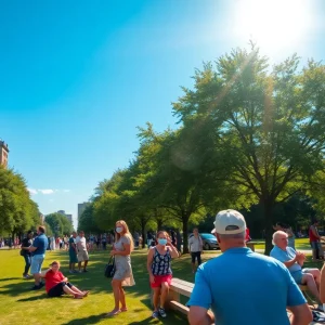 A lively summer day in Metro Detroit with people engaged in outdoor activities.