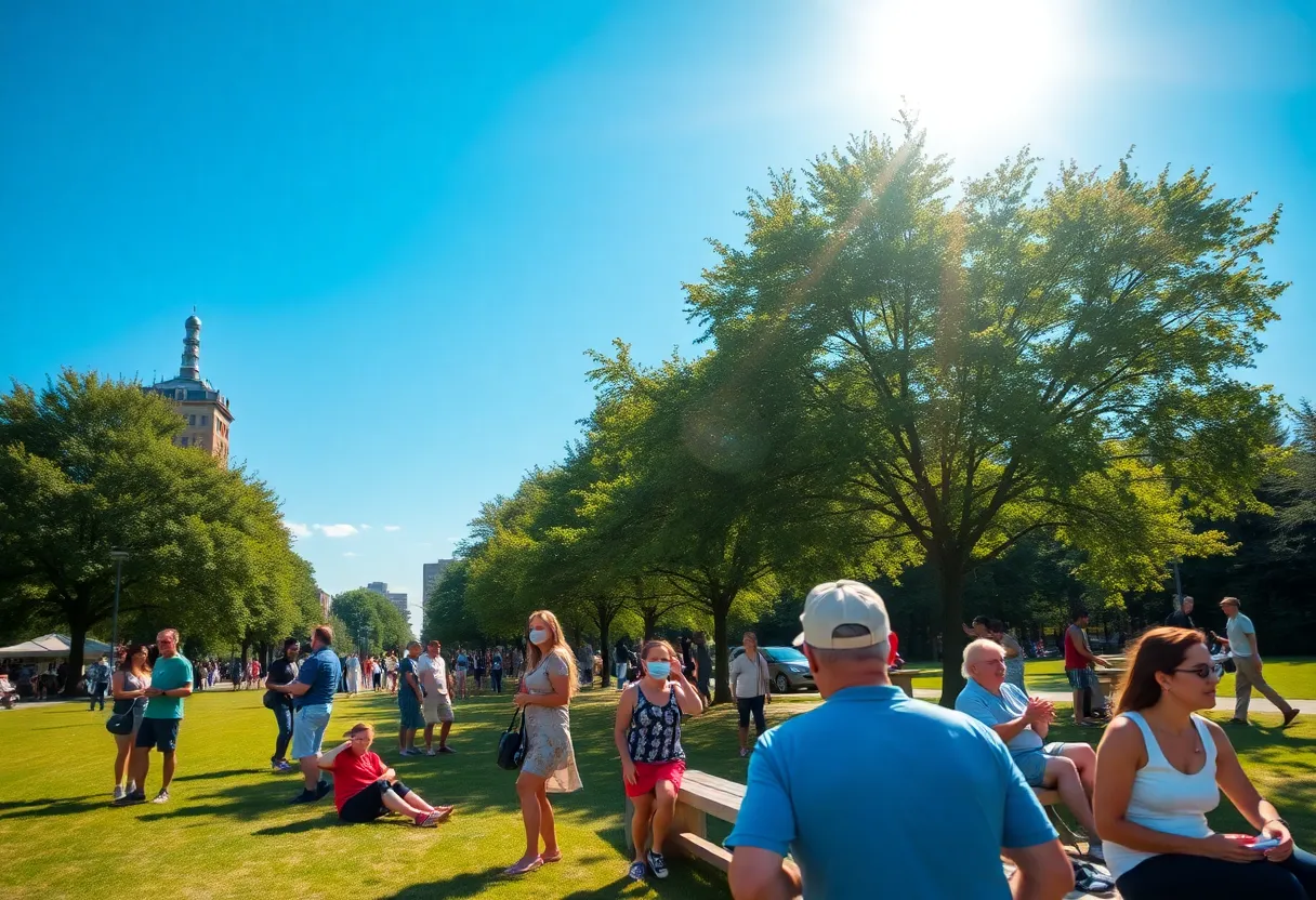 A lively summer day in Metro Detroit with people engaged in outdoor activities.