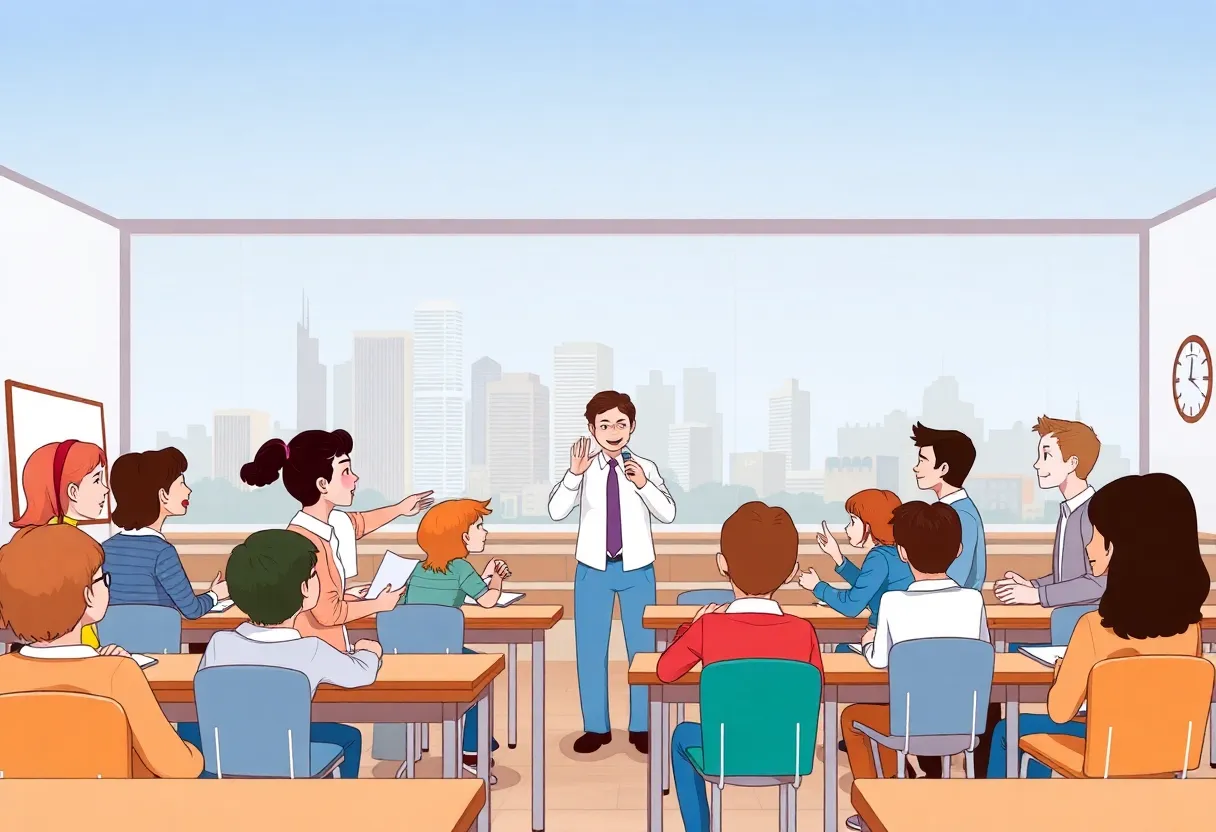 Classroom with students and teachers symbolizing education reform in Michigan