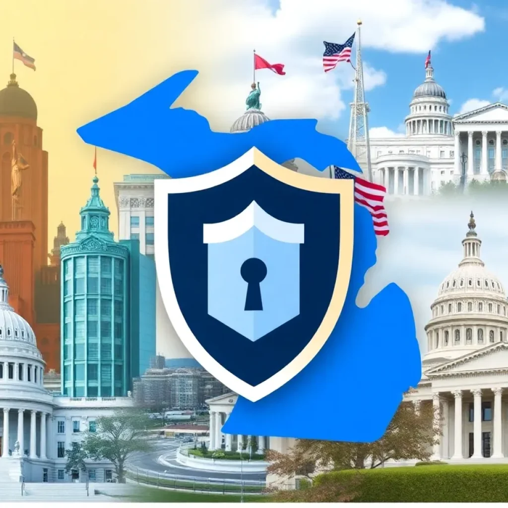 Collage representing safety measures for Michigan lawmakers