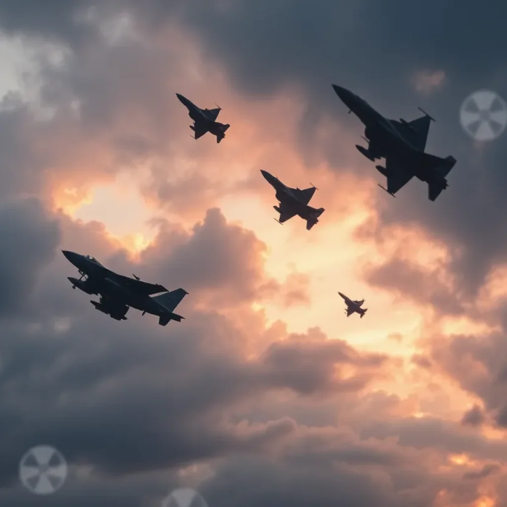 Illustration of military airstrikes depicting tension and conflict