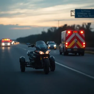 Scene of motorcycle accident with emergency response vehicles
