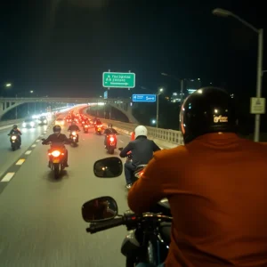 Scene of a motorcycle accident on a Detroit highway at night
