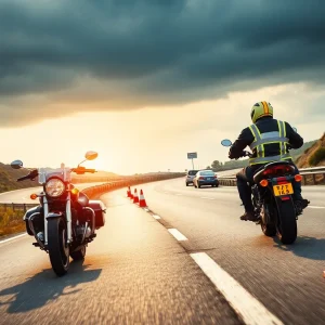Highway scene showcasing motorcycle safety measures