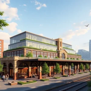 Rendering of the NoMad Hotel in Detroit, showcasing a blend of luxury and historical architecture.