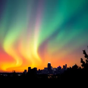Vibrant northern lights illuminating the night sky over Metro Detroit