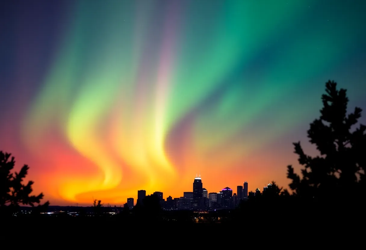 Vibrant northern lights illuminating the night sky over Metro Detroit