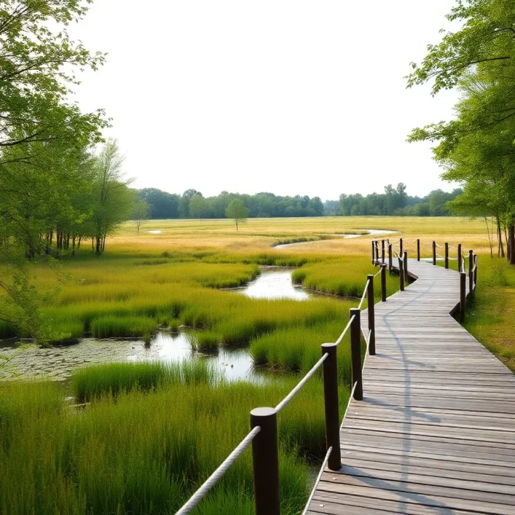 Rendering of the new Rogell Golf Course nature park with walking trails and natural elements.