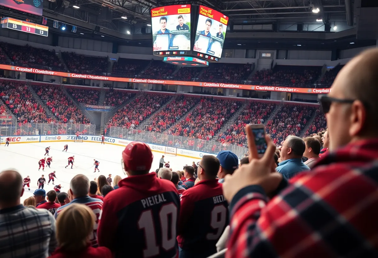 A scene from the Shoresy Fall Classic hockey game at Little Caesars Arena