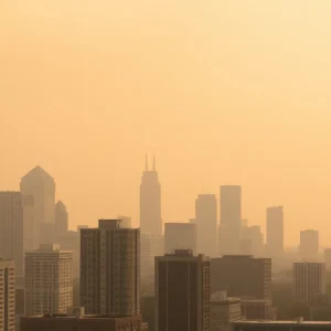 Southeast Michigan skyline affected by wildfire smoke