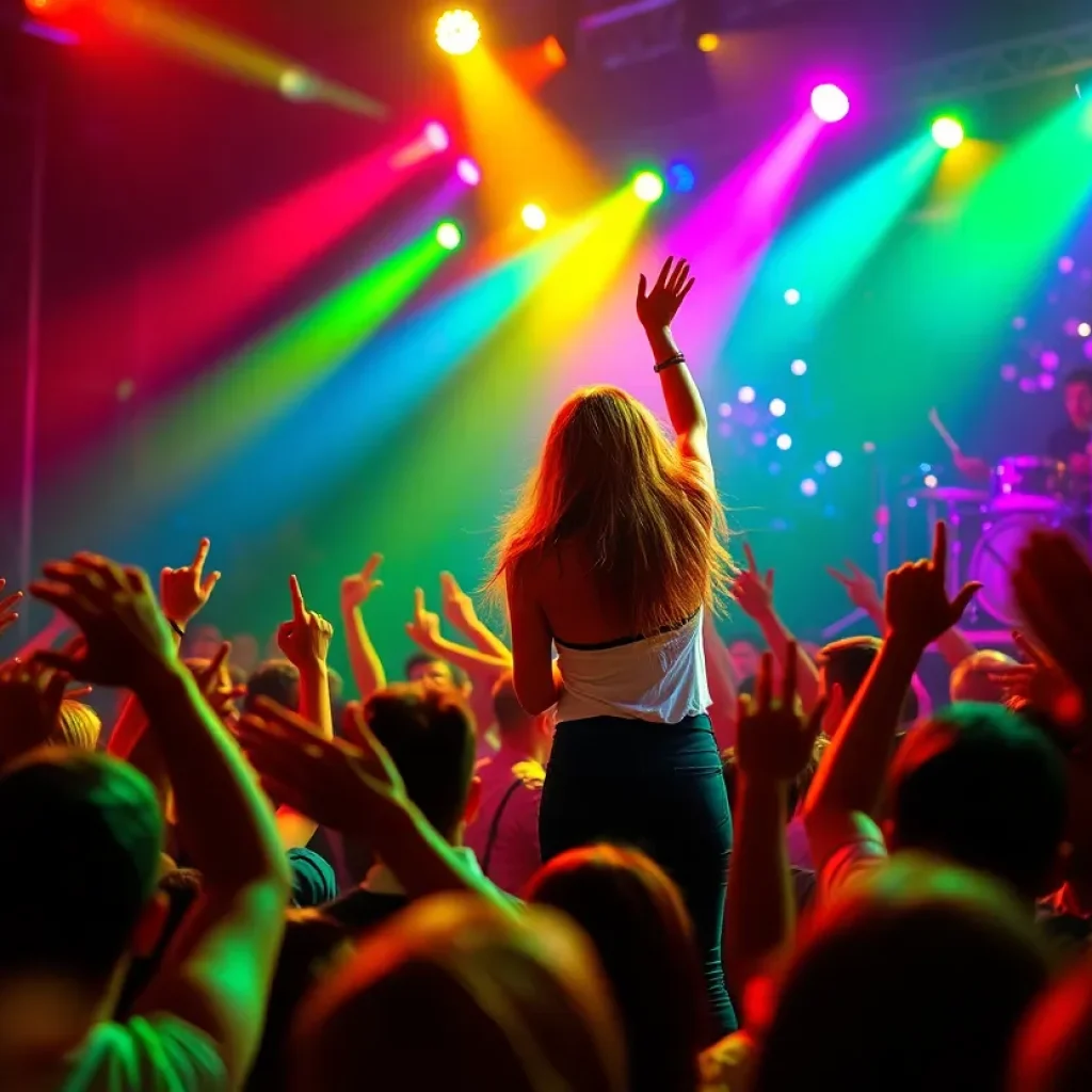 Concert scene of a female rock star performing live