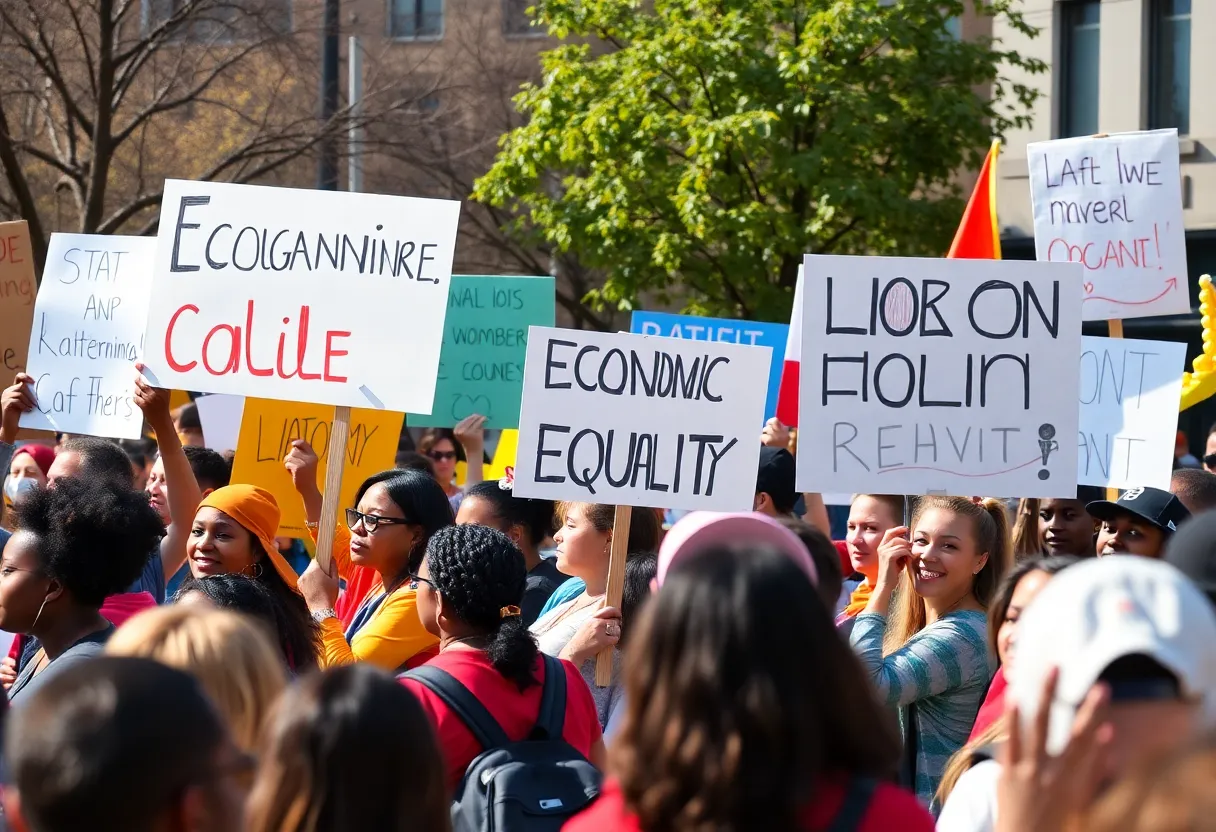 A rally with supporters holding signs for Solomon Kinloch in Detroit.