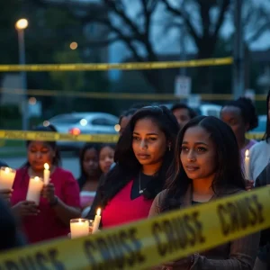 Community members holding candles at a vigil for justice