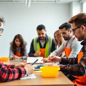 Diverse workers participating in workforce development training