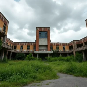 Deteriorating Southwest Detroit Hospital with caution signs
