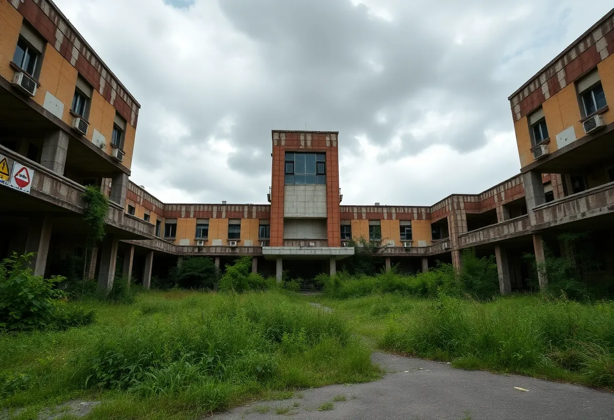 Deteriorating Southwest Detroit Hospital with caution signs