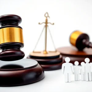 Conceptual image of legal and public opinion symbols related to abortion rights