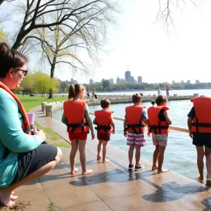 Families enjoying Belle Isle Park while practicing water safety measures.