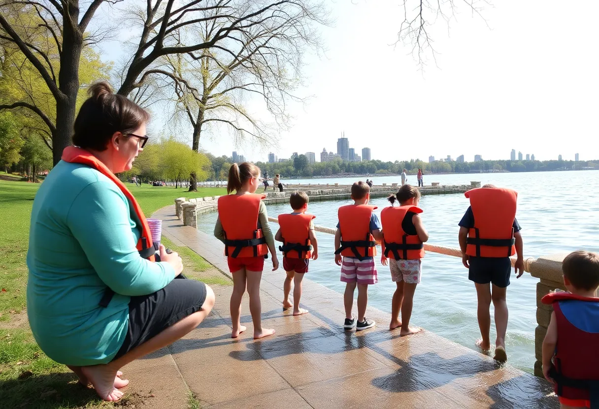 Families enjoying Belle Isle Park while practicing water safety measures.