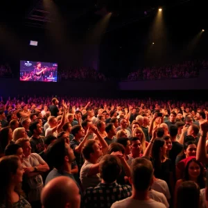 Audience at a Benson Boone concert enjoying the performance