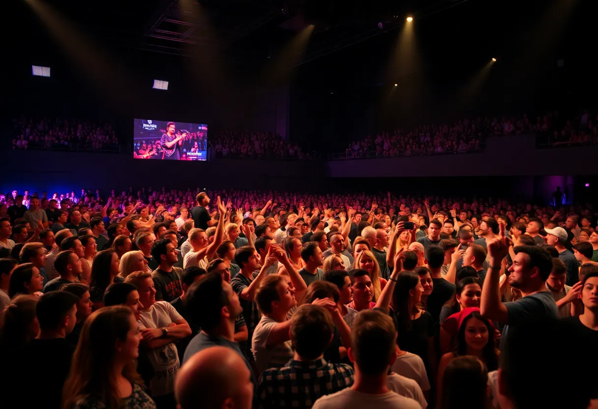 Audience at a Benson Boone concert enjoying the performance