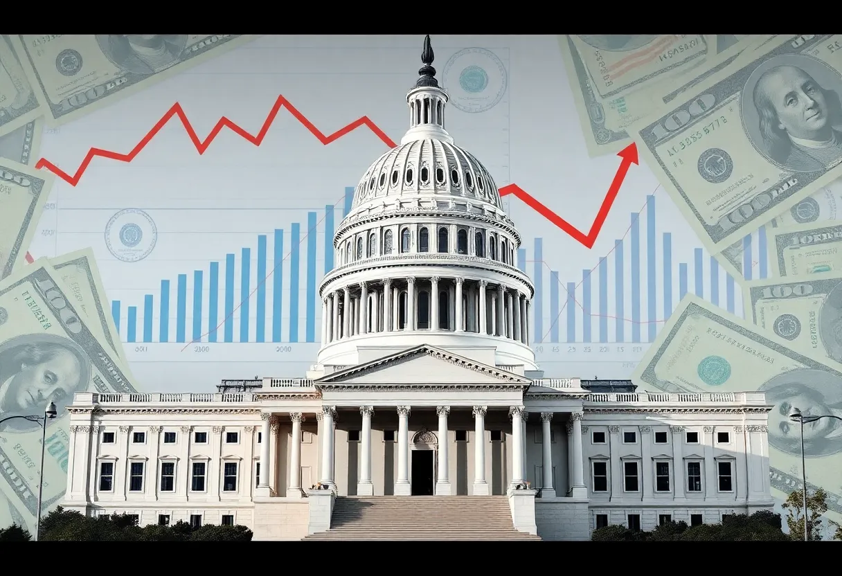 Artistic representation of the U.S. Capitol building with tax-related imagery.