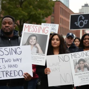 Community gathering to assist in the search for a missing woman in Detroit.