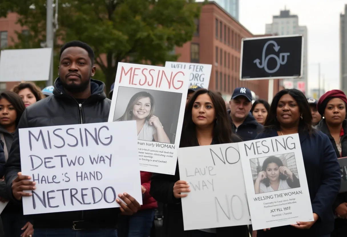 Community gathering to assist in the search for a missing woman in Detroit.