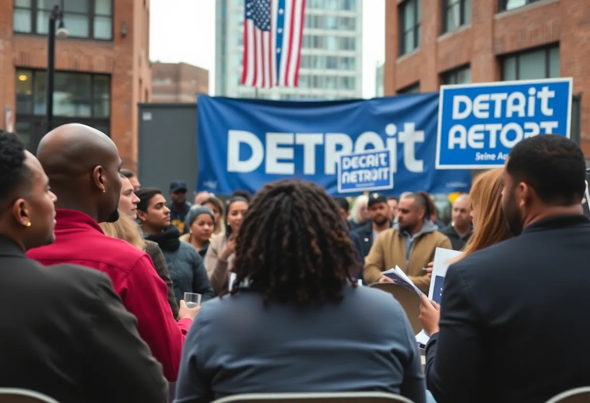 Community gathering discussing Detroit politics