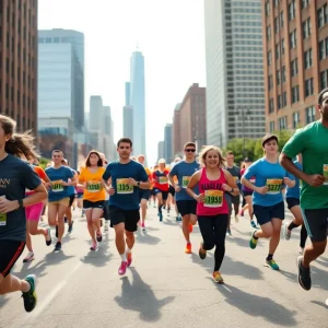 Diverse group of runners participating in WeRun313 community event in Detroit