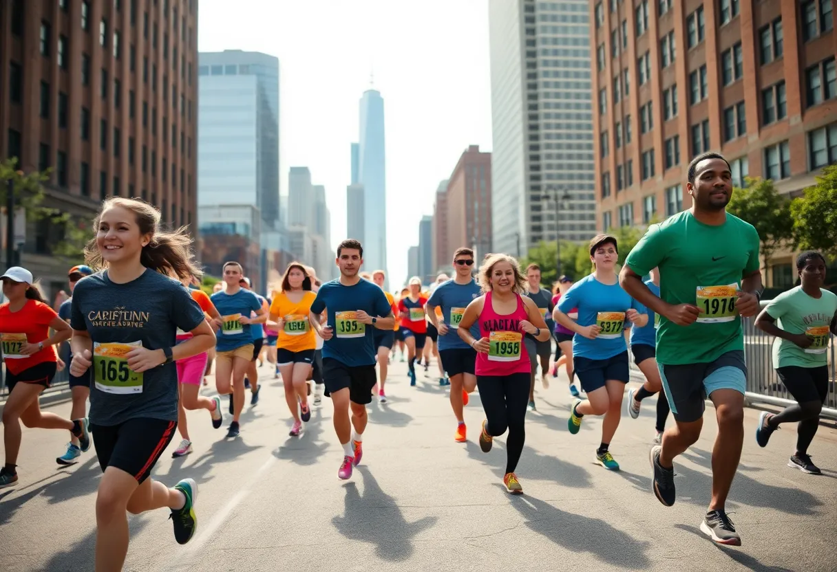 Diverse group of runners participating in WeRun313 community event in Detroit